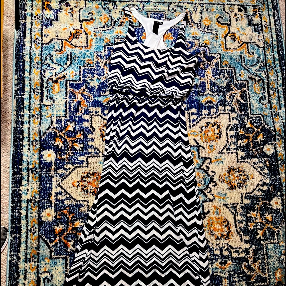 Blue and white chevron maxi dress.